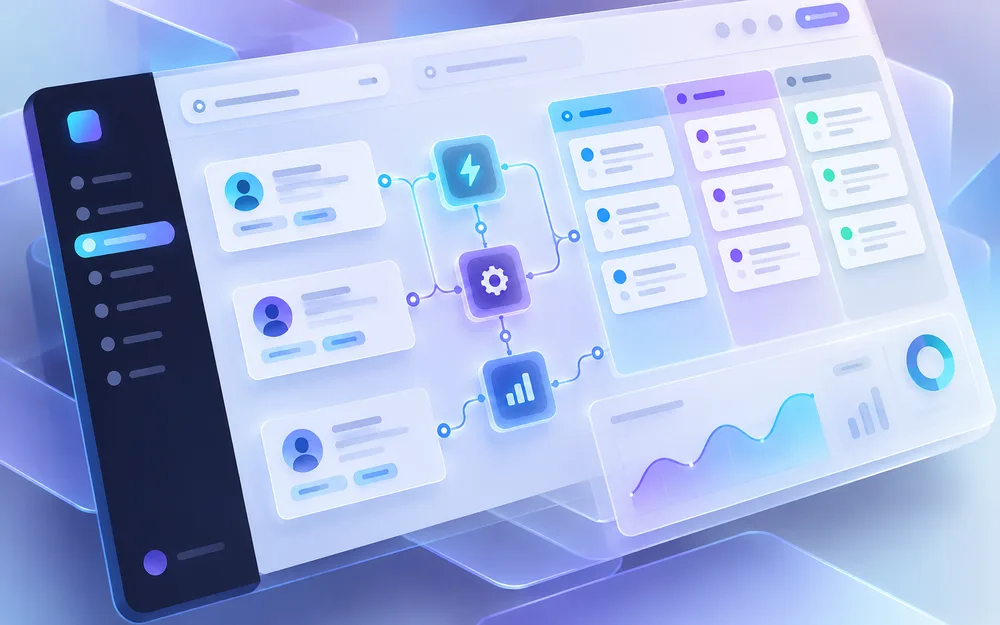 Temsili CRM ve otomasyon iş akışı arayüzü